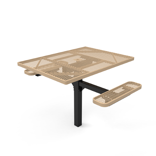 46" x 62” ADA ELITE 2-Seat Square Thermoplastic Pedestal Picnic Table - Inground Mount - Expanded Metal