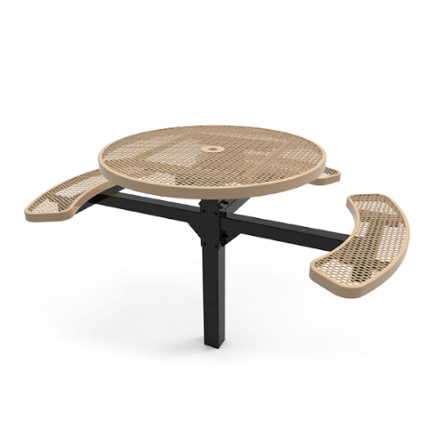 46" ELITE 3-Seat Round Thermoplastic Pedestal Picnic Table  - Inground Mount - Expanded Metal