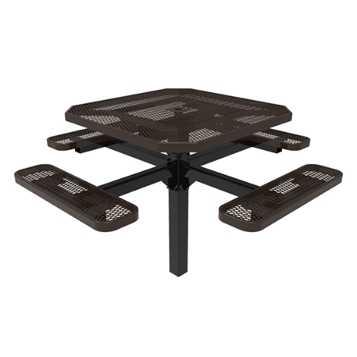 46" ELITE Octagon Thermoplastic Steel Pedestal Picnic Table - Inground Mount - Expanded Metal