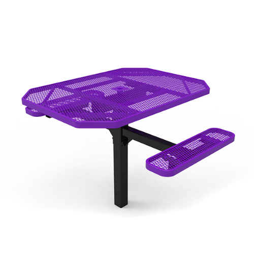 46" x 62”  ADA ELITE 2-Seat Octagon Thermoplastic Pedestal Picnic Table - Inground Mount - Expanded Metal