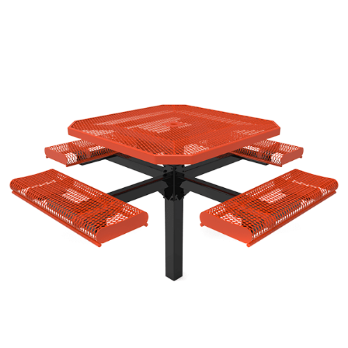 46" ELITE Octagon Rolled Edge Thermoplastic Steel Pedestal Picnic Table - Inground Mount - Expanded Metal
