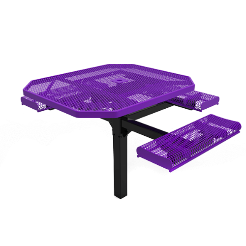 46" x 54” ADA ELITE Rolled Edge 3-Seat Octagon Thermoplastic Pedestal Picnic Table - Inground Mount - Expanded Metal