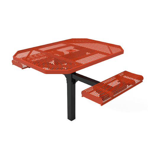 46" x 62”  ADA ELITE Rolled Edge 2-Seat Octagon Thermoplastic Pedestal Picnic Table - Inground Mount - Expanded Metal