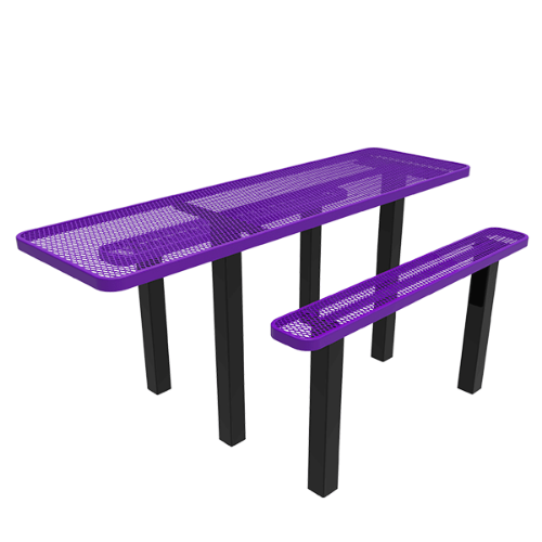 8 ft. ELITE ADA Single End Rectangular Thermoplastic Steel Independent Pedestal Picnic Table - Inground Mount - Expanded Metal