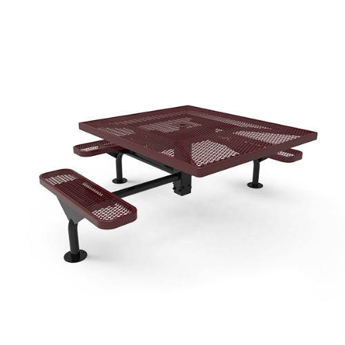 46” x 54” ELITE Nexus 3-Seat Square Thermoplastic Steel Picnic Table - Surface Mount - Expanded Metal