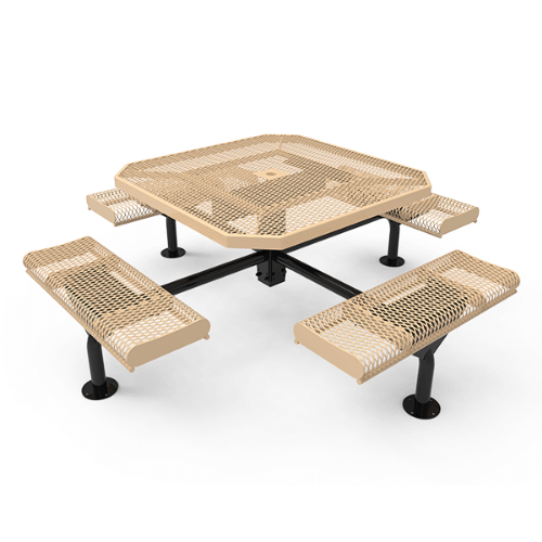 46” ELITE Nexus Rolled Edge Octagon Thermoplastic Steel Picnic Table - Surface Mount - Expanded Metal