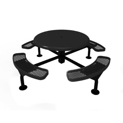 46” ELITE Nexus Round Solid Top Thermoplastic Steel Picnic Table - Surface Mount - Expanded Metal