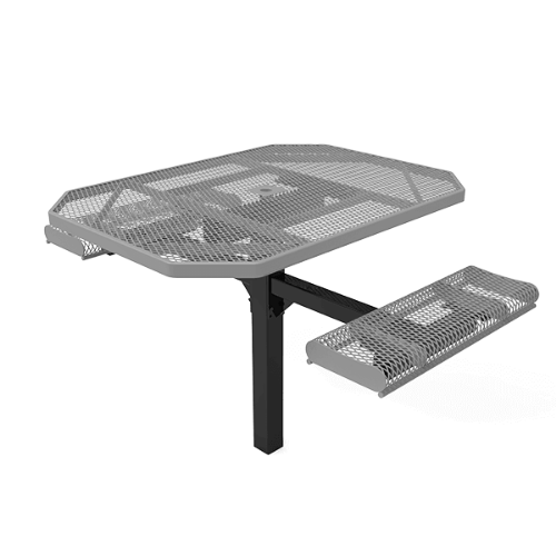 46" x 54” ADA RHINO Rolled Edge 2-Seat Octagon Thermoplastic Pedestal Picnic Table - Inground Mount - Expanded Metal