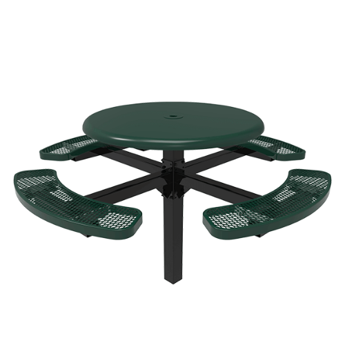 46" RHINO Solid Top Round Thermoplastic Steel Pedestal Picnic Table - Inground Mount - Expanded Metal