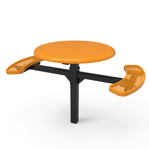46" x 54” RHINO Solid Top 2-Seat Round Thermoplastic Pedestal Picnic Table - Inground Mount - Expanded Metal