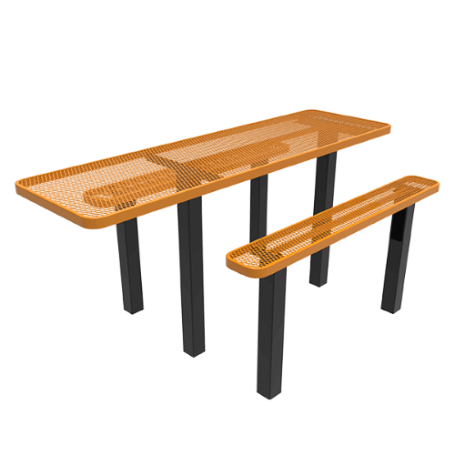 8 ft. RHINO ADA Single End Rectangular Thermoplastic Steel Independent Pedestal Picnic Table - Inground Mount - Expanded Metal