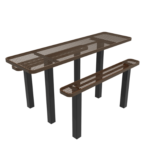 8 ft. RHINO ADA Double End Rectangular Thermoplastic Steel Independent Pedestal Picnic Table - Inground Mount - Expanded Metal