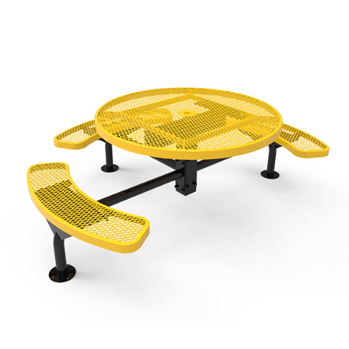 46” RHINO Nexus 3-Seat Round Thermoplastic Steel Picnic Table - Surface Mount - Expanded Metal