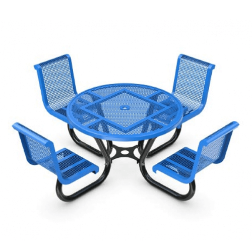 46" Cafe Regal Style Round Thermoplastic Steel Picnic Table With Backed Seats