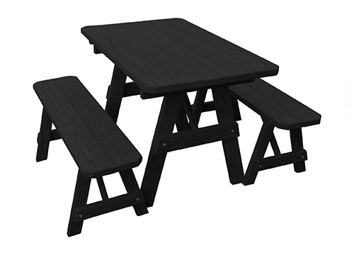 5 ft. Traditional Wooden Picnic Table with Detached Benches in Yellow Pine, Western Cedar, or Pressure Treated Pine