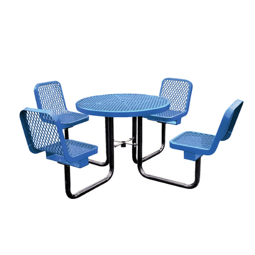 R36WCP - 36” Round Four Individual Seat Thermoplastic Expanded Steel Picnic Table With Black Portable Galvanized Steel Frame