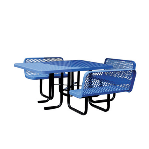 S46WCP-ADA - 46” ADA 3 Seat Square Thermoplastic Expanded Steel Picnic Table With Backed Benches Black Portable Galvanized Steel Frame