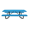 Blue 8 ft ADA Y-frame double-end perforated thermoplastic picnic table with black surface mount frame