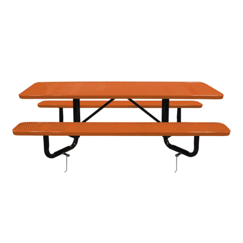 YT8XPIG-ADA-PERF - 8 FT. ADA Y-Frame Rectangle Thermoplastic Perforated Steel Picnic Table With Black Inground Galvanized Steel Frame