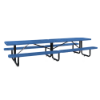 Blue 12 ft rectangular perforated thermoplastic steel picnic table with black galvanized frame