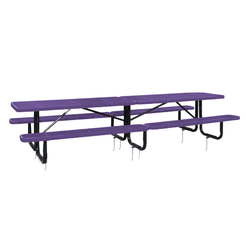 T12XPIG-PERF - 12 FT. Rectangle Thermoplastic Perforated Steel Picnic Table With Black Inground Galvanized Steel Frame