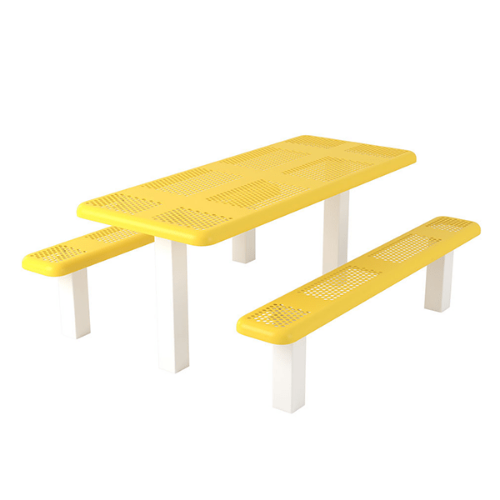 T6PERF4-4S - 6 Ft. Perforated Style 4-4 Pedestal Rectangular Thermoplastic Steel Picnic Table With 2 Unattached Benches, Inground Mount