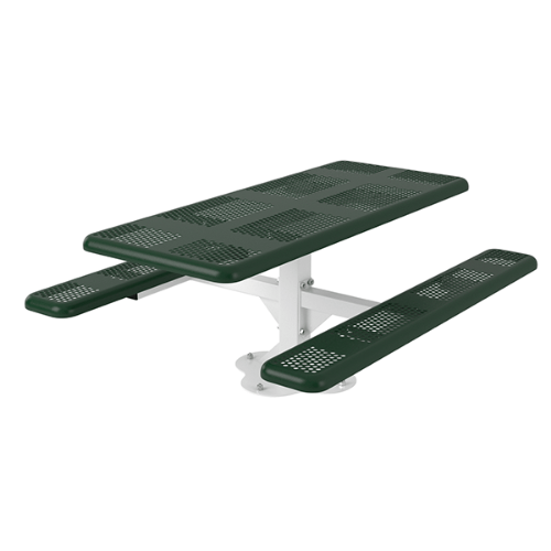 T6PERFPEDSM - 6 Ft. Perforated Style Single Pedestal Rectangular Thermoplastic Steel Picnic Table, Surface Mount