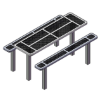 8 Ft. Innovated Style 4-4 Double Pedestal Rectangle Thermoplastic Steel Picnic Table With 2 Unattached Seats, Inground Mount
