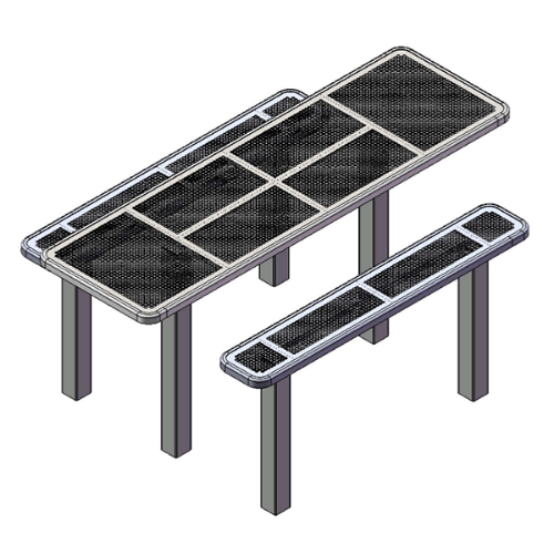 T8INNVHDCP4-4S - 8 Ft. ADA Single End Access Innovated Style 4-4 Double Pedestal Octagonal Thermoplastic Steel Picnic Table With 6’ Unattached Seats, Inground Mount