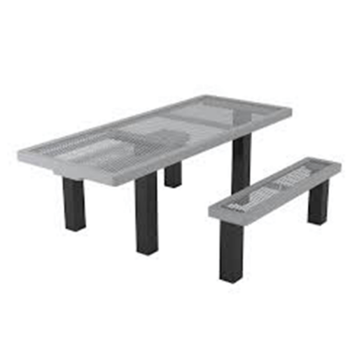 T8RCHDCP4-4S - 8 Ft. ADA Regal Style 4-4 Pedestal Rectangular Thermoplastic Steel Picnic Table With 6’ Unattached Benches, Inground Mount