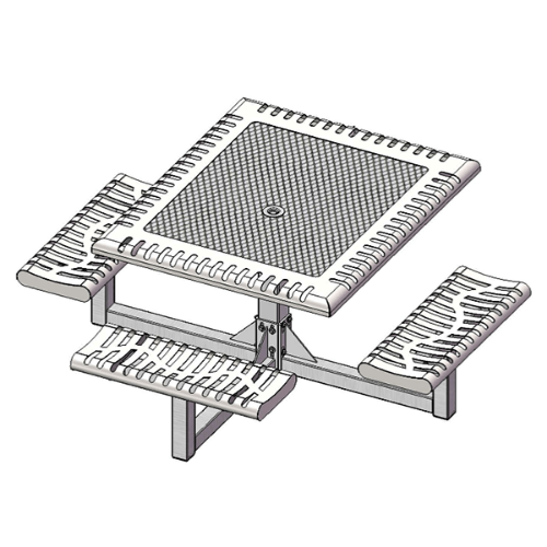 T46CLASSPEDPOR-3ADA - 46” X 57” ADA Classic Style Pedestal Square Thermoplastic Steel Picnic Table With 3 Attached Seat, Portable Mount