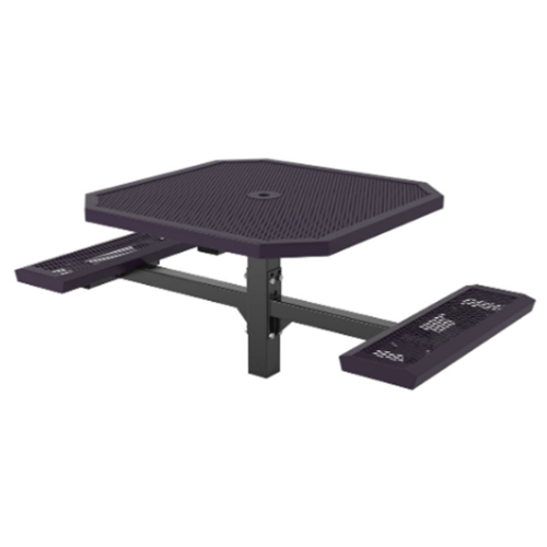 T46INNVPED-2S - 46” Space Saver Innovated Style Single Pedestal Octagonal Thermoplastic Steel Picnic Table With 2 Attached Seats, Inground Mount