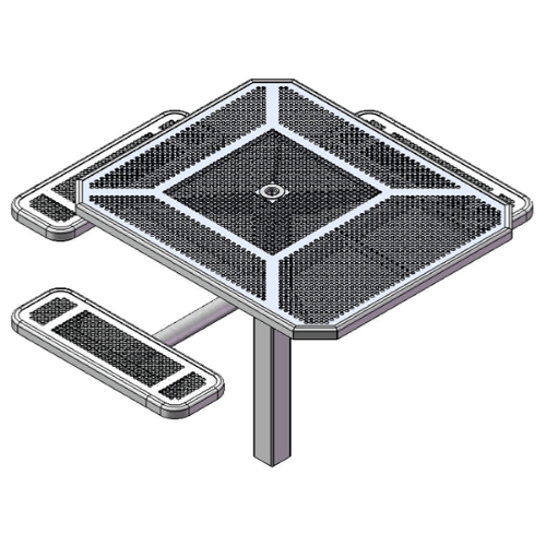 T46INNVPED-3SADA - 46” X 57” ADA Innovated Style Single Pedestal Octagonal Thermoplastic Steel Picnic Table With 3 Attached Seats, Inground Mount