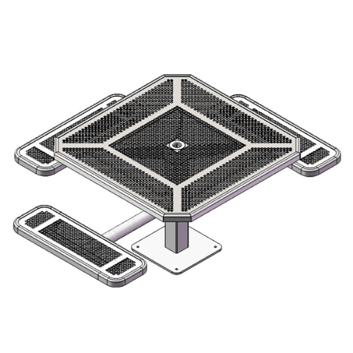 T46INNVPED-3SM - 46” Space Saver Innovated Style Single Pedestal Octagonal Thermoplastic Steel Picnic Table With 3 Attached Seats, Surface Mount