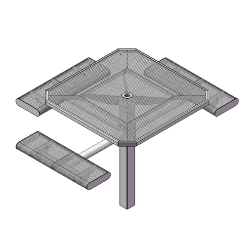 T46OCTROLLPED-3S - 46” Space Saver Rolled Style Pedestal Octagonal Thermoplastic Steel Picnic Table With 3 Attached Seat, Inground Mount 