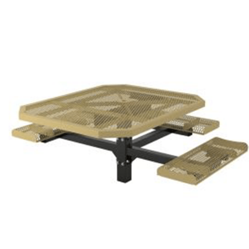 T46OCTROLLPED-3SADA - 46” X 57” ADA Rolled Style Pedestal Octagonal Thermoplastic Steel Picnic Table With 3 Attached Seat, Surface Mount