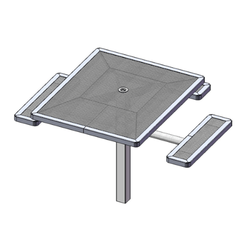 T46RCPED-3SADA - 46” X 57” ADA Regal Style Single Pedestal Square Thermoplastic Steel Picnic Table With 3 Attached Benches, Inground Mount