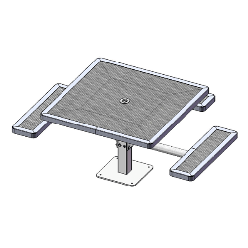 T46RCPED-3SM - 46” Space-Saving Regal Style Single Pedestal Square Thermoplastic Steel Picnic Table With 3 Attached Benches, Surface Mount