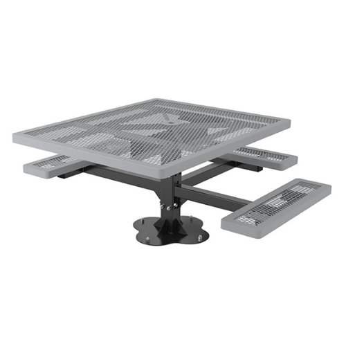 T46RCPED-3SMADA - 46” X 57” ADA Regal Style Single Pedestal Square Thermoplastic Steel Picnic Table With 3 Attached Benches, Surface Mount