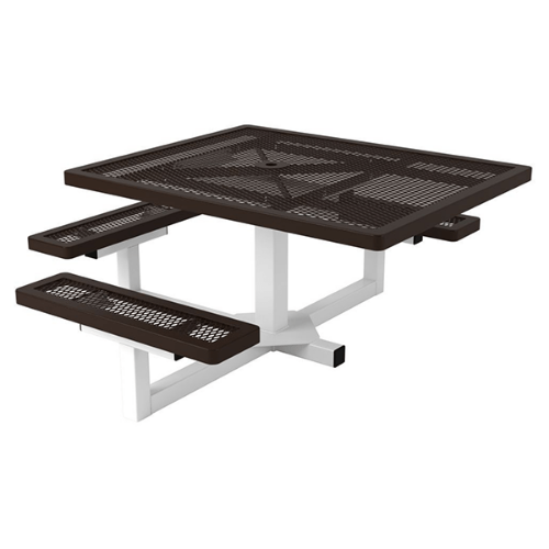 T46RCPEDPOR-3ADA - 46” X 57” ADA Regal Style Single Pedestal Square Thermoplastic Steel Picnic Table With 3 Attached Benches, Portable
