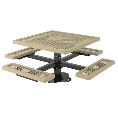 T46RCPEDSM - 46” Regal Style Single Pedestal Square Thermoplastic Steel Picnic Table, Surface Mount 