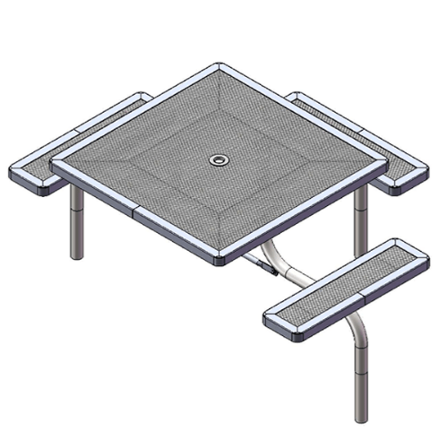 T46WEB-3S - 46” Space-Saver Regal Style Square Web Thermoplastic Steel Picnic Table With 3 Attached Seats, Inground Mount