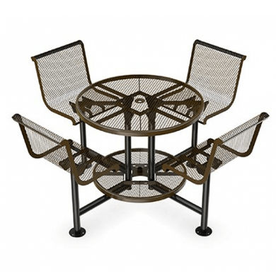T42PEDBAR - 46” Bar Height Cafe Expanded Metal Style Round Thermoplastic Steel Picnic Table With Attached Backed Seats, Surface Mount T42PEDBAR - 46” Bar Height Cafe Expanded Metal Style Round Thermoplastic Steel Picnic Table With Attached Backed Seats, Surface Mount