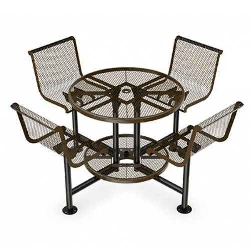 T42PEDBAR - 46” Bar Height Cafe Expanded Metal Style Round Thermoplastic Steel Picnic Table With Attached Backed Seats, Surface Mount