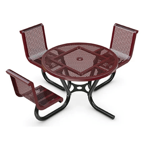 T42RASSINNV-3 - 46” Space Saver Cafe Innovated Metal Style Round Thermoplastic Steel Picnic Table With 3 Attached Backed Seats, Portable Mount 