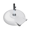 Alpine White aluminum concrete umbrella base, 150 lbs, featuring 18-inch stem and concealed wheels for poolside umbrellas.