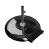 Onyx Glossy black aluminum concrete-filled umbrella base, 150 lbs, with wheels and 18-inch stem for commercial patio use.