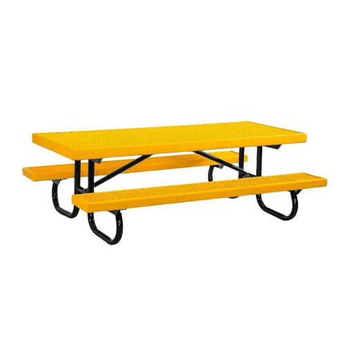 4 ft children's rectangular plastisol picnic table with yellow expanded metal top and seats and black steel frame 4CSVPT