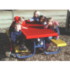 Children seated at colorful playground rectangular plastisol picnic table during outdoor play 4CSVPT