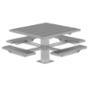 48 in square aluminum picnic table with four seats and aluminum backrests on pedestal frame 4SPTGA
